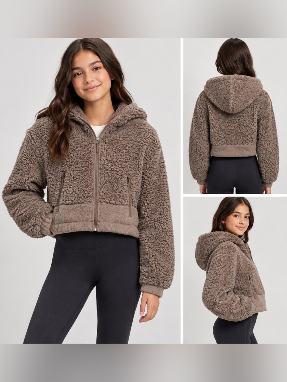 Athleta Taupe Sherpa Hooded Jacket